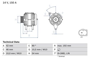 Laturi, ford,mazda,volvo, 1506300, 1685793, 1704769, 1707065, 1762377, 31285659, 36001117, 36001501, 8V21 10300 BB, AV6N 10300 GC, AV6N1